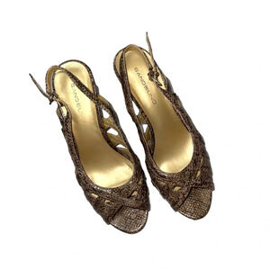 Bandolino Gold & Black Faux Leather Snakeskin Strappy Heeled Sandals 9 Women’s